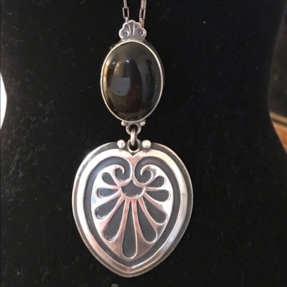 Onyx Sterling Navajo Pendant